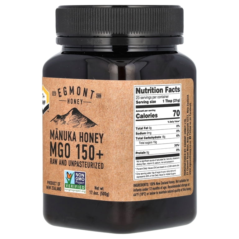EGMONT HONEY Manuka Honey 830＋MGO 500g Egmont Honey Manuka Honey, Raw And Unpasteurized, UMF™ 7+, MGO 150