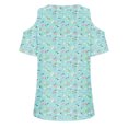 thumbnail image 4 of Tops de Hombro Frío para las Mujeres Floral Impresión Off Hombro Manga Corta V-Cuello Blusa, Top de Verano Casual, 4 of 4