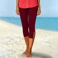 thumbnail image 4 of Usloyux Women's Capri Leggings Stretch Yoga Pants with Elastic Waistband Casual Workout Activewear Bottoms, Wine M, 4 of 8
