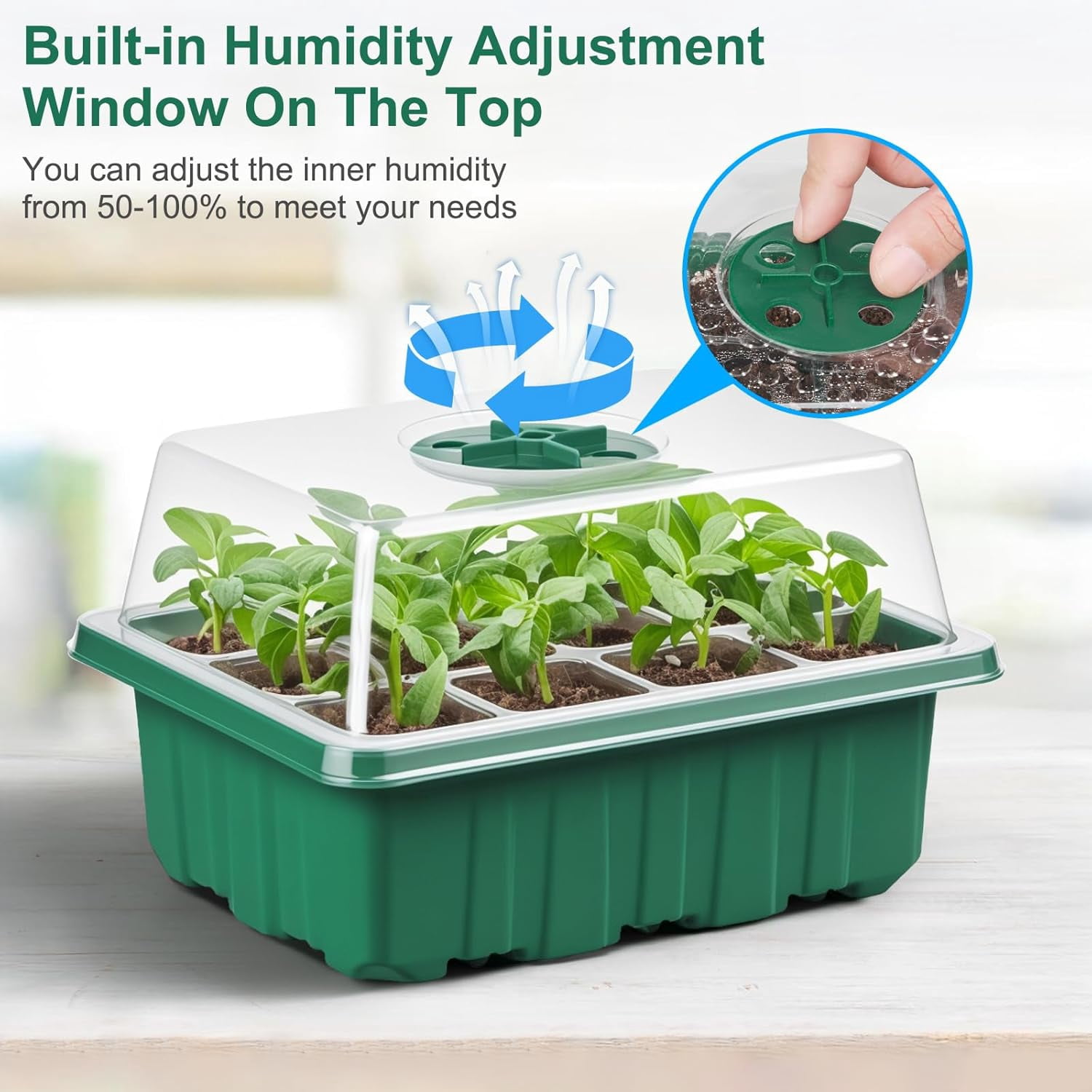 Seed Starter Tray Kit with Adjustable Humidity Dome, Plant Germination Trays, Mini Greenhouse for Seeds Growing