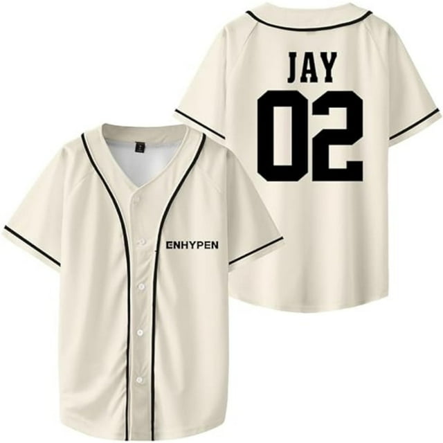 ENHYPEN Jay Merch T-Shirts Col en V Maillot de Baseball Femme Homme Mode Décontractée Manches Courtes, TTP, Beige