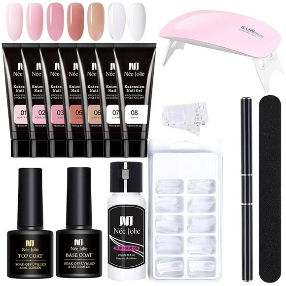 EARKITY Poly Nail Gel Kit, Soak Off UV Lamp Extension Gel Nail Polish Set with Base Gel Glossy & Matte Top Coat for All In One Kit Builder Nail Gel Fall Winter French Nails Home DIY Manicure