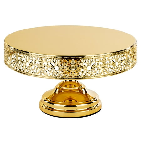 12 Inch Round Cake Plate - Amalfi Decor 12 Inch Round Shiny Metallic Wedding Cake Stand (Gold Plated) | Stainless Steel Frame