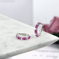 thumbnail image 4 of Gem Stone King 4.18 Ct Oval Pink Created Sapphire 925 Sterling Silver Hoop Earrings, 4 of 4