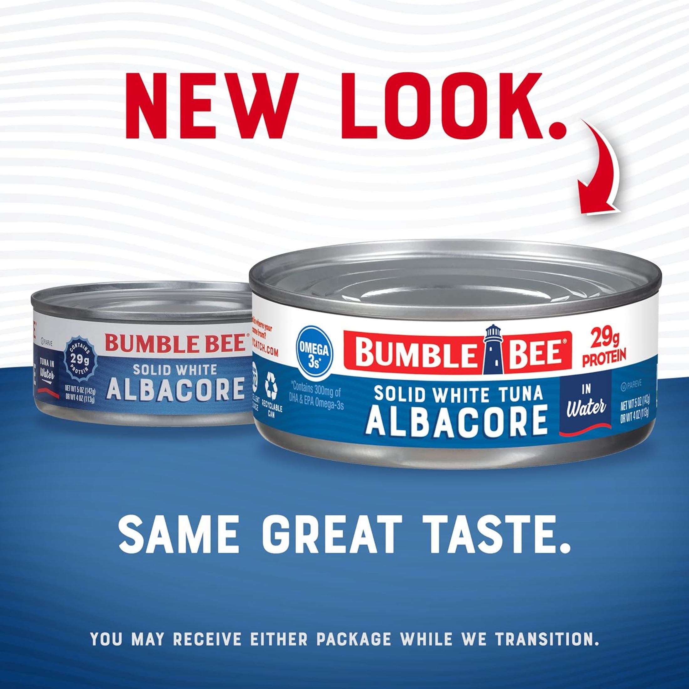 (24 pack) Bumble Bee Solid White Albacore Tuna in Water, Wild Caught, Gluten Free, 29g Protein per Serving, Ready to Eat, Shelf Stable Can, 5 oz