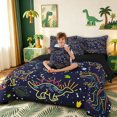 thumbnail image 3 of meiyoeat Galaxy Dino Twin Bedding for Boys, Neon Line Space Skeleton Bedding Comforter Set, Dark Navy, Black Reversible, 7 Pieces, 3 of 5