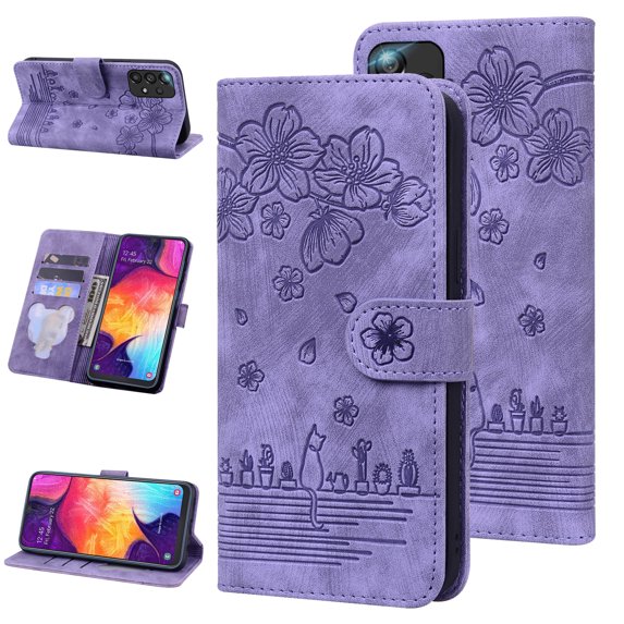 Allytech Embossed Leather Wallet Protective Cover for Samsung Galaxy A33 5G,Full Protection Magnetic Flip Kickstand Card Slots Purse Phone Case,Purple