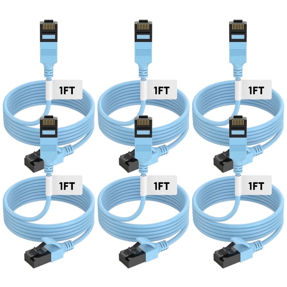 CAT6a Ethernet Cable Slim 1 ft 6-Pack, High Speed 10Gbps 500MHz Network Cable PVC Jacket, RJ45 for Gaming, Data Centers, Home & Office