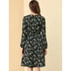 thumbnail image 5 of Vestido a media pierna con cuello en V y estampado floral con cintura fruncida Negro M, 5 of 6