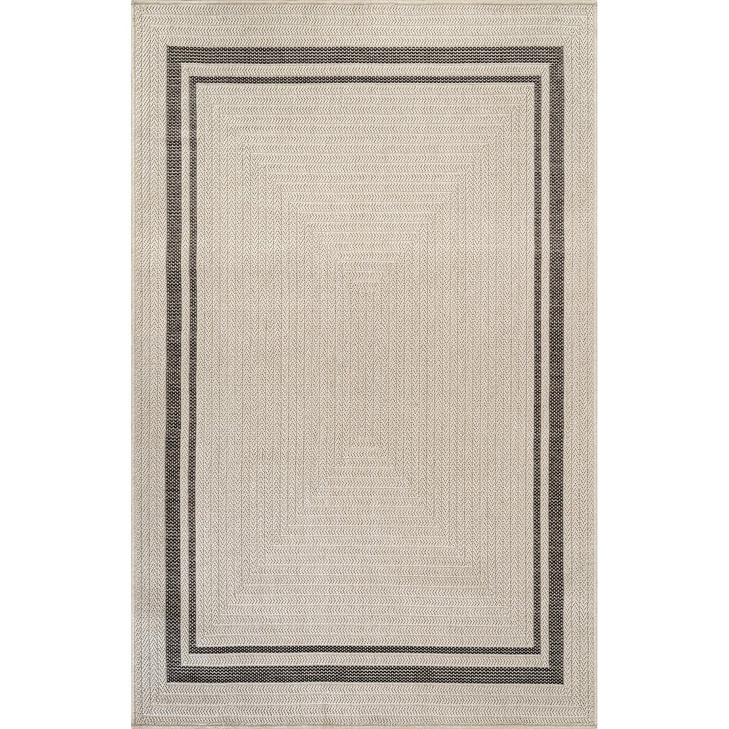 Beverly Rug Easy Jute Outdoor Indoor Non Shedding Easy-Cleaning Rug Bordered Off-White 4x6