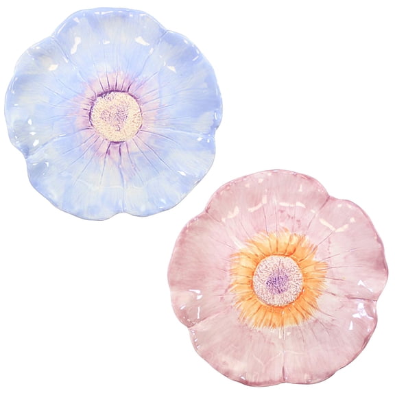 Transpac 1.00In Flower Shaped Plate, Dolomite, Dessert Appetizer Dish A6958 Pastel
