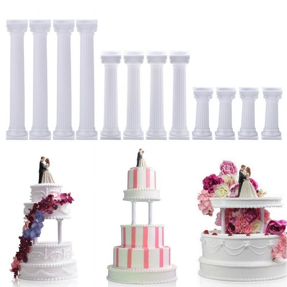 4Pcs/Set White Grecian Column Cake Tiered Stands, Fondant Cakes Tier Separator Support Stand,Multilayer Wedding Cake Decoration Support Tool Sets
