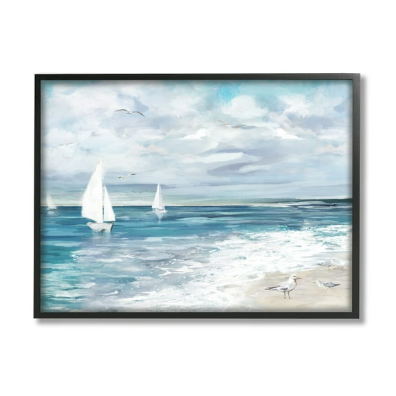 Stupell Industries On The Water Landscape Nature Painting Black Framed Art Print Wall Art, 14 x 11