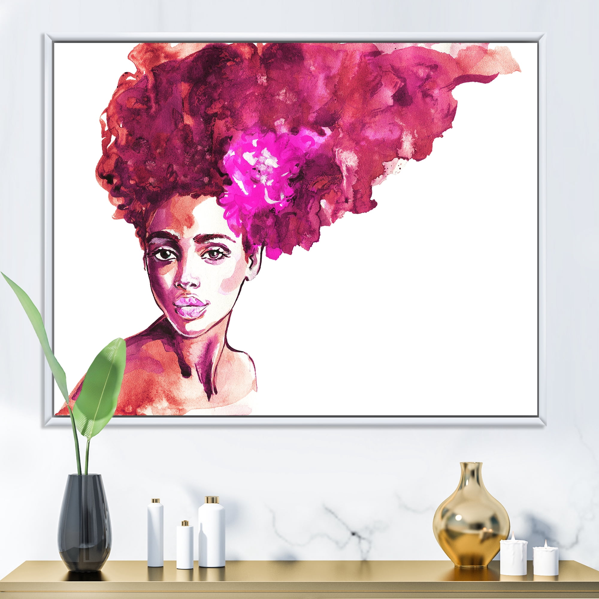 Designart 'Portrait of Afro American Woman VI' Modern Framed Canvas Wall Art Print
