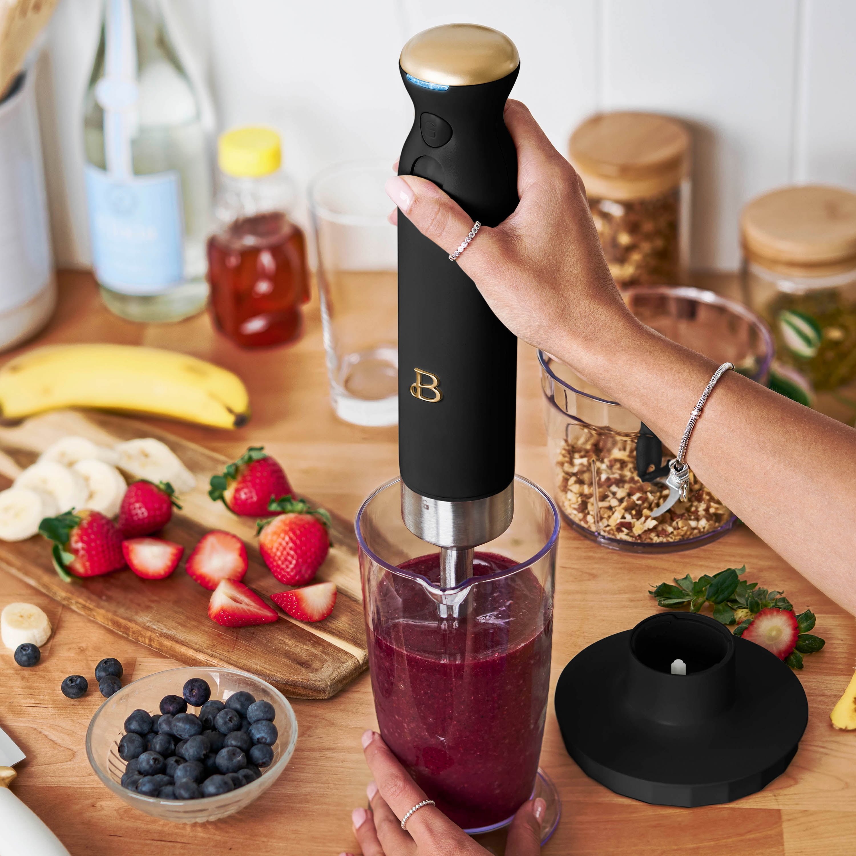 Beautiful Cordless Immersion Blender with Chopper, Whisk & Measuring Cup, Black Sesame by Drew Barrymore