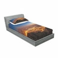 thumbnail image 3 of Landscape Bedding Set with Sheet & Covers, City at Night Time Twilight Skyline Panoramic View over Mountaintop Print, Printed Bedroom Decor 2 Shams, 4 Sizes, Brown Orange Blue, by Ambesonne, 3 of 3