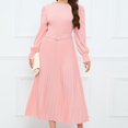 thumbnail image 4 of Yuyuzo Robe Maxi Formelle pour Femme à Manches Longues, Col Ras du Cou, Froncée, à Volants, Fluide, Couleur Unie, Robe de Cocktail avec Ceinture, 4 of 7