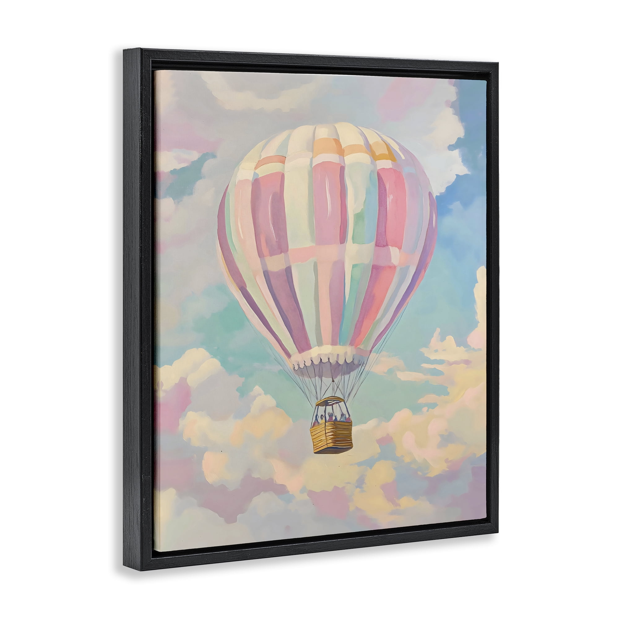 Stupell Industries Pastel Hot Air Balloon Black Framed Floater Canvas Wall Art, design by The Prints Vibe