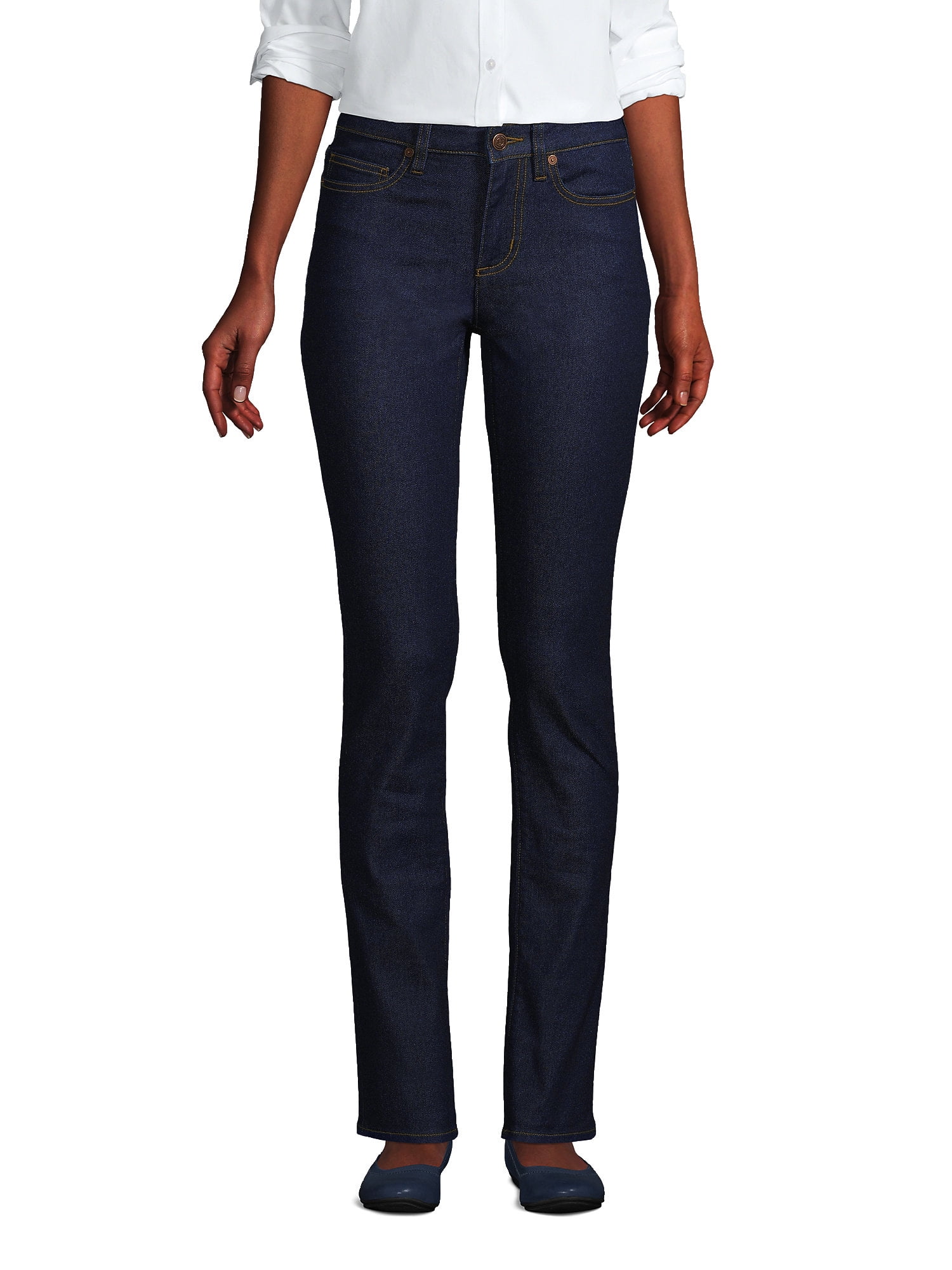 Lands End Women s Tall Recover Mid Rise Straight Leg Blue Jeans