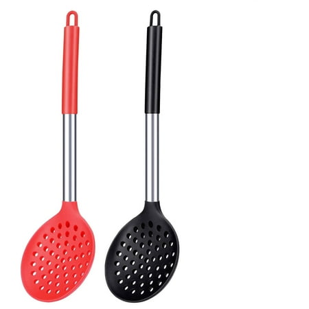 

Kitchen Ladle Strainer Set of 2 Large Slotted Spoon with High Heat Resistant BPA Free Non Stick Cooking Skimmers For Draining & Frying (Black and Red)