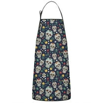 Navy Floral Skull Pattern Apron-Garden Aprons for Women with Pockets-Cotton Linen Waterproof Kitchen Cooking Gardening Aprons Adjustable for Kitchen,Cooking,BBQ and Salon 33x27 Inch