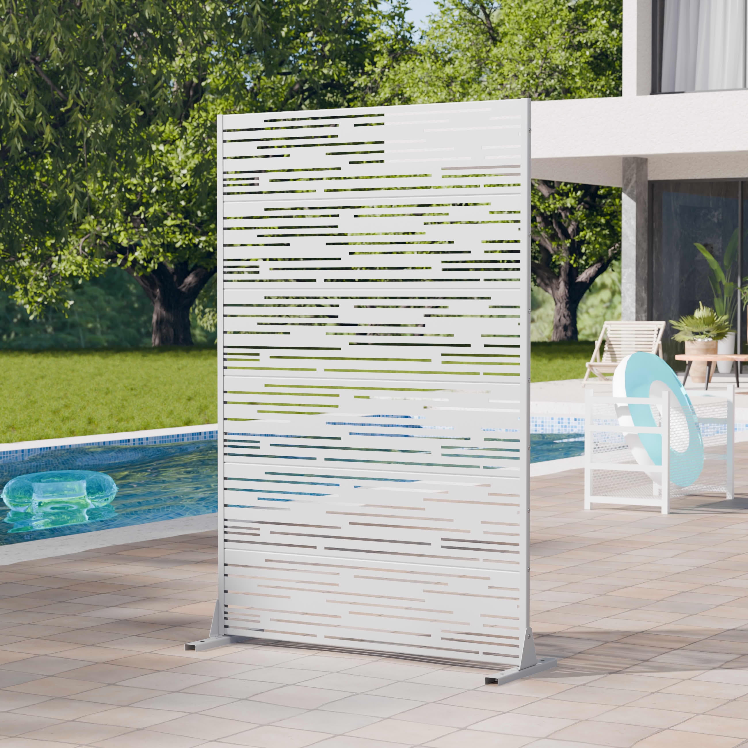 MAYEERTY 2-Piece Outdoor Metal Privacy Screen 6ft × 4ft White, 6-Panel Light & Shadow Pattern, Rust-Resistant for Garden