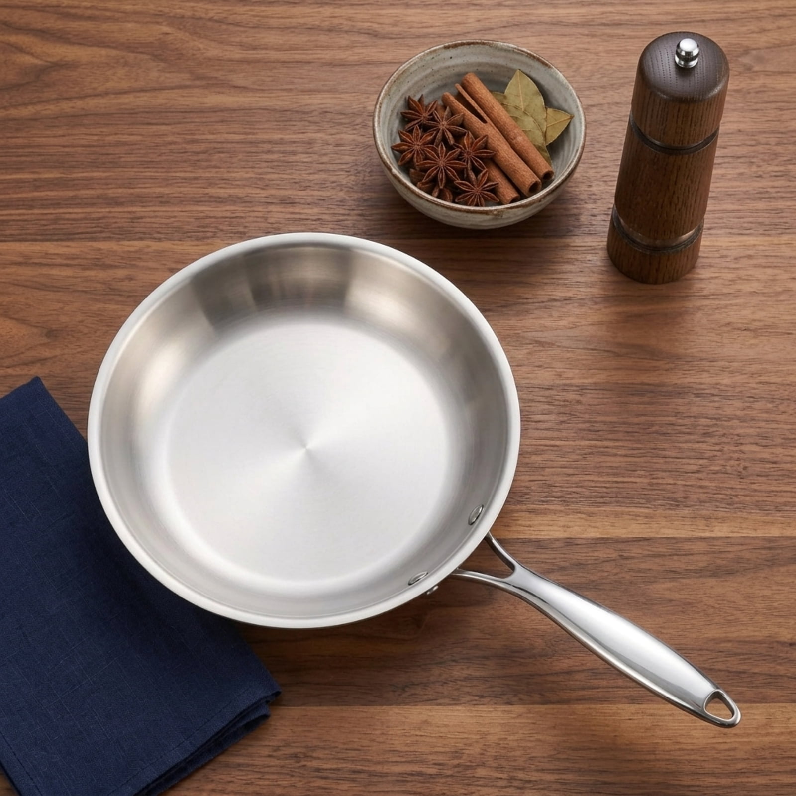 Fenbeli 2-Piece Stainless Steel Fry Pan Set with 9.5 and 11 Inch Skillets, Tri-Ply Base, Cool-Touch Handles, Silver