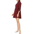 thumbnail image 6 of Allegra K Women 3/4 Sleeve Button Front Flare Mini Shirt Dress Wine Red XL, 6 of 6
