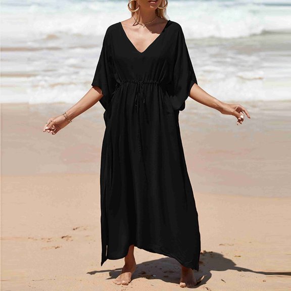 Leesechin Women's Cover Ups Kimono Beach Smock Drawstring Vacation Robe Bikini Sun Protection Shirt Beach Coat on Clearance