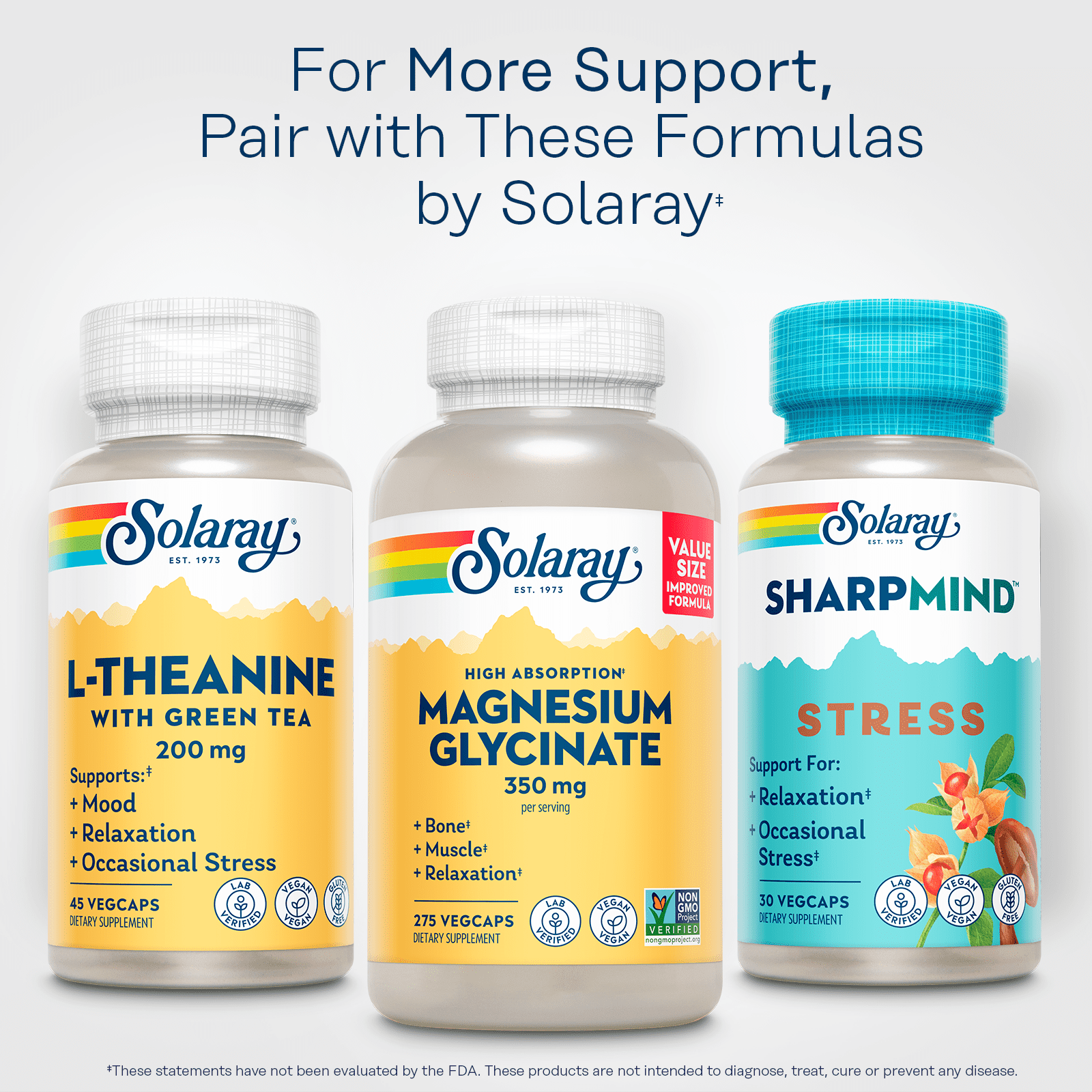 Solaray L-Theanine - 45 Vegcaps - 200 mg + 100 mg Green Tea Leaf