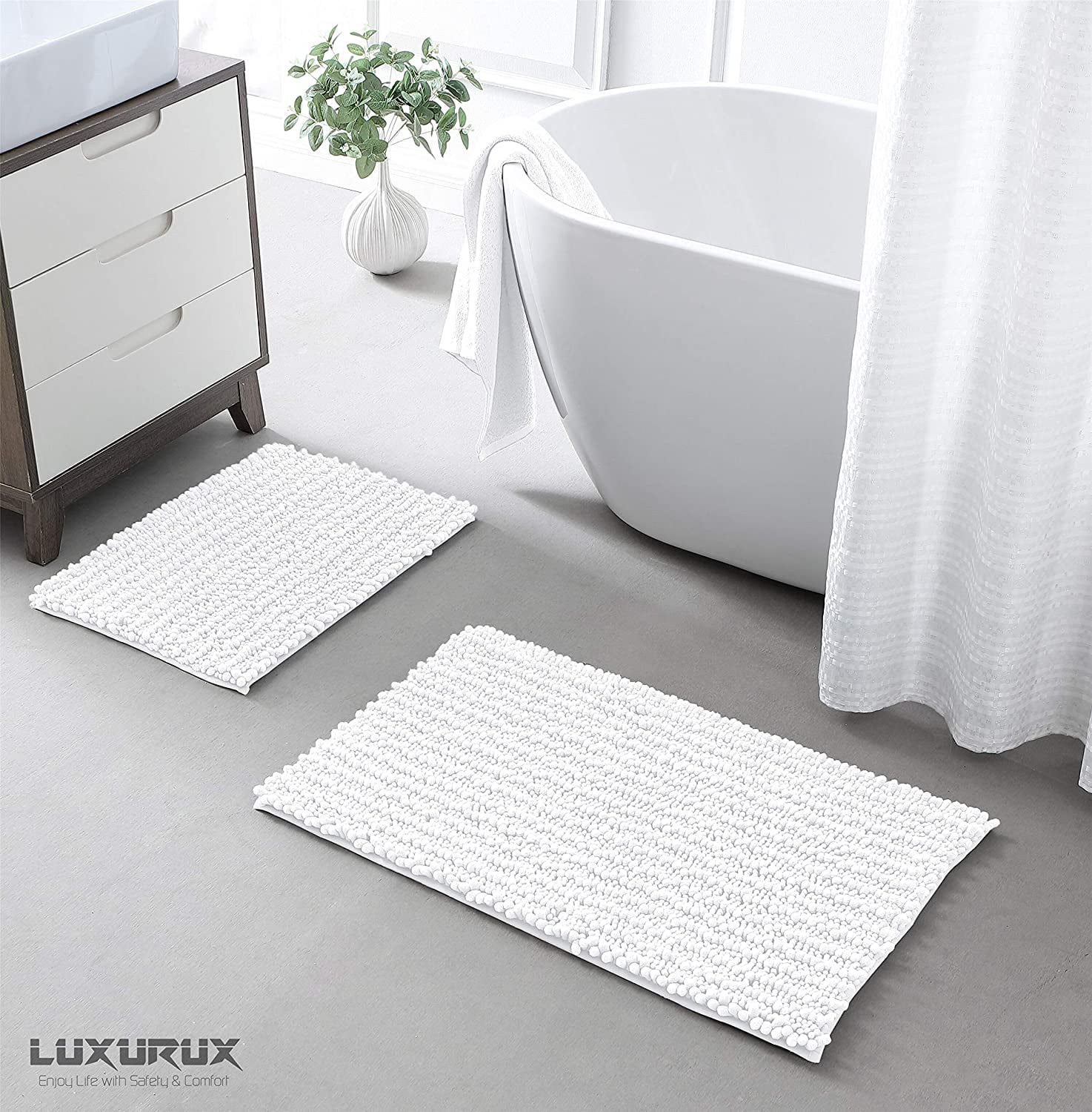 Grey Bathroom Rug Set by Zebrux, Non Slip Thick Shaggy Modern
