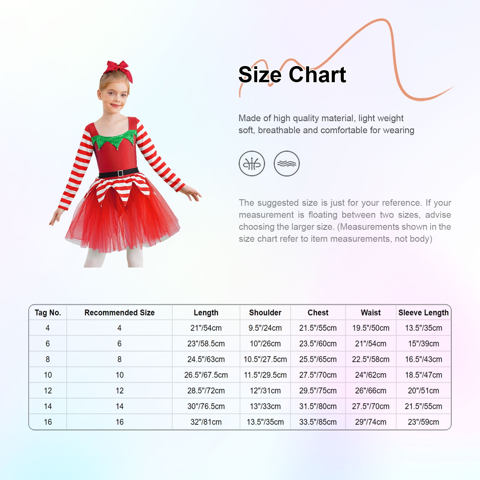 iEFiEL Kids Girls Christmas Elf Dress Long Sleeve Stripes Tutu Dance Dress Leotard Santa Little Helper Outfit Red 6