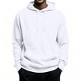 thumbnail image 2 of Mens Basic Blank Fleece Hood Pullover, Front Kangaroo Pocket Long Sleeve Top, Sports Casual All Season Outfit White M, 2 of 8