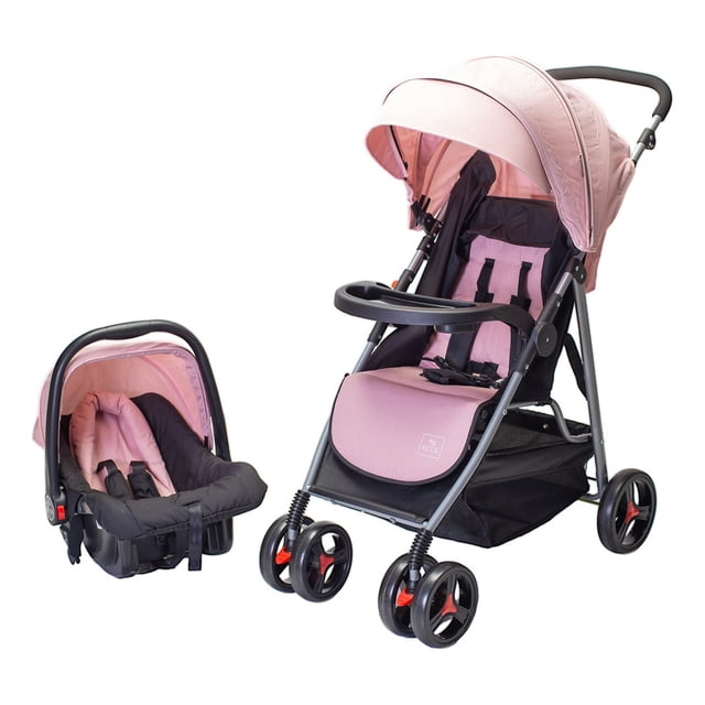 Carriola Para Bebé Aeiou Suiza Con Portabebé De Paseo Rosa.