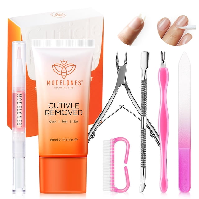 Kit removedor de cutículas Modelones con crema, aceite y herramientas de manicura