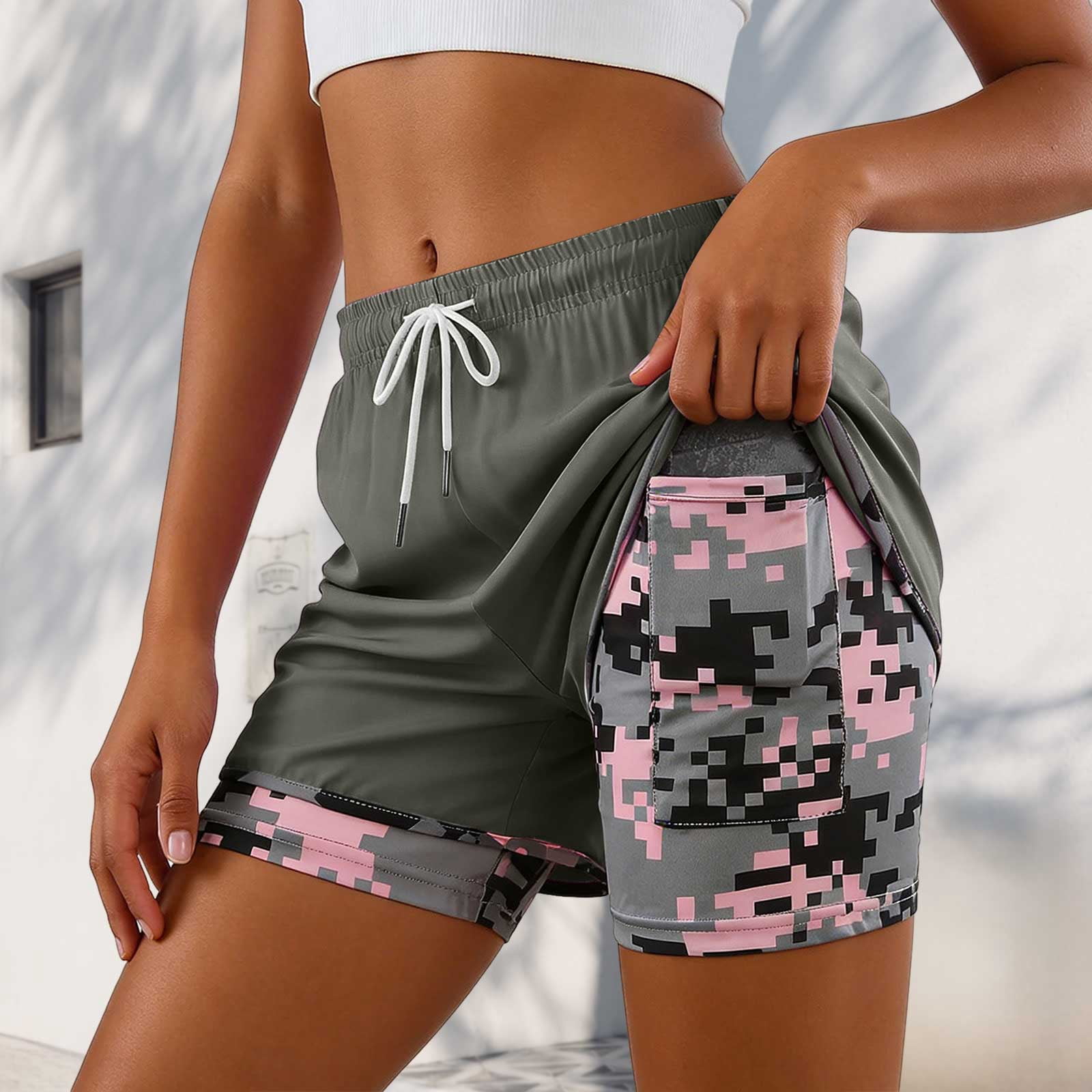 COMVALUE Womens Swim Trunks with Compression Liner Quick Dry 7 Inch Bathing Suit Beach Short with Zipper Pockets (Army Green, XS)
