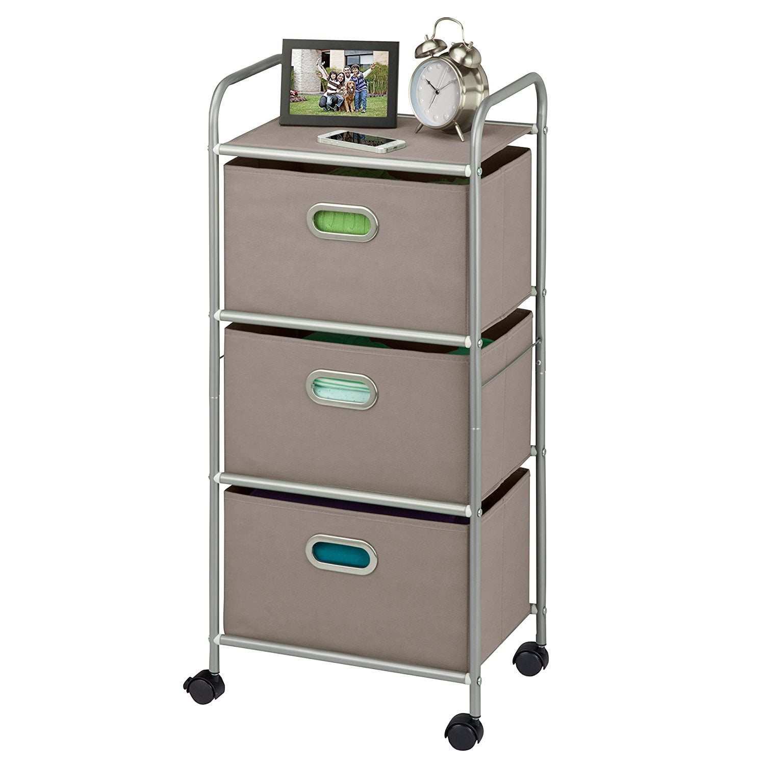 Honey Can Do Plastic Rolling Cart with 3 Fabric Drawers, Gray Walmart