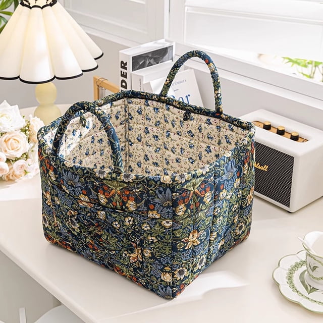 Home Textile Storage for Living Room and Bath Floral Print Fabric Organizer for Clothing and Items Durable Polyester Linen Blend Versatile Home Storage Solution