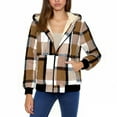thumbnail image 5 of successthop Womens Fleece Jackets with Hood Warm Outwear with Pockets Long Sleeve Zip Up Coat Plaid Streetwear Brown 3XL, 5 of 5