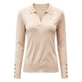 thumbnail image 6 of KyCheLot Women's Pullover Sweaters Color Block Lapel Collar Long Sleeve Sweaters Casual Workout Knitted Tops, 6 of 7