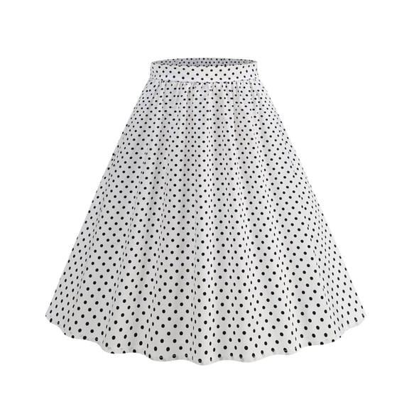 ClodeEU Women's Polka Dot A Line Midi Skirt, High Waist Vintage Swing Skirt White,Women's Plus L