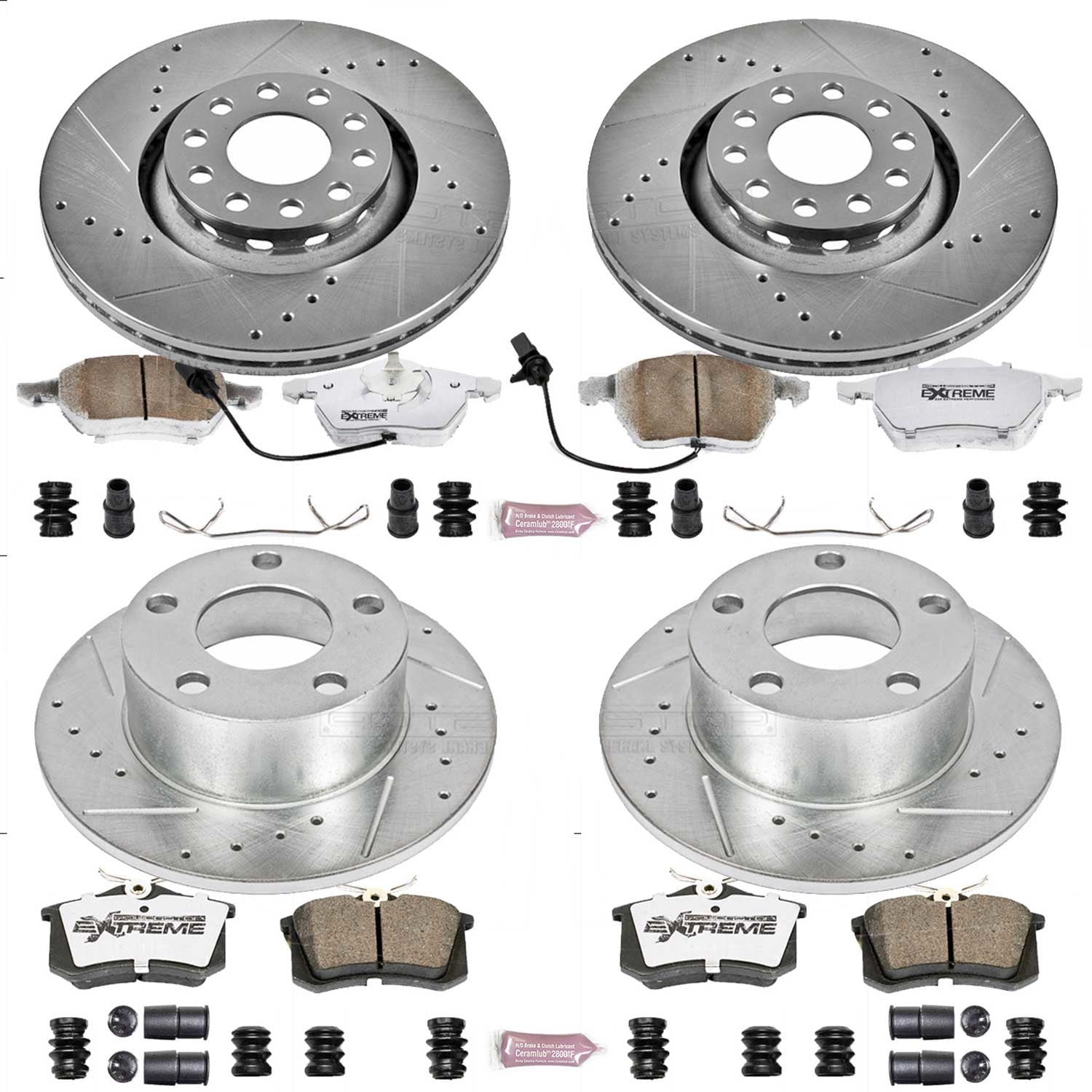 PowerStop Front and Rear Z26 Street Warrior Carbon-Fiber Ceramic Brake Pad and Drilled and Slotted Rotor Kit Fits: AUDI Select Models K637-26