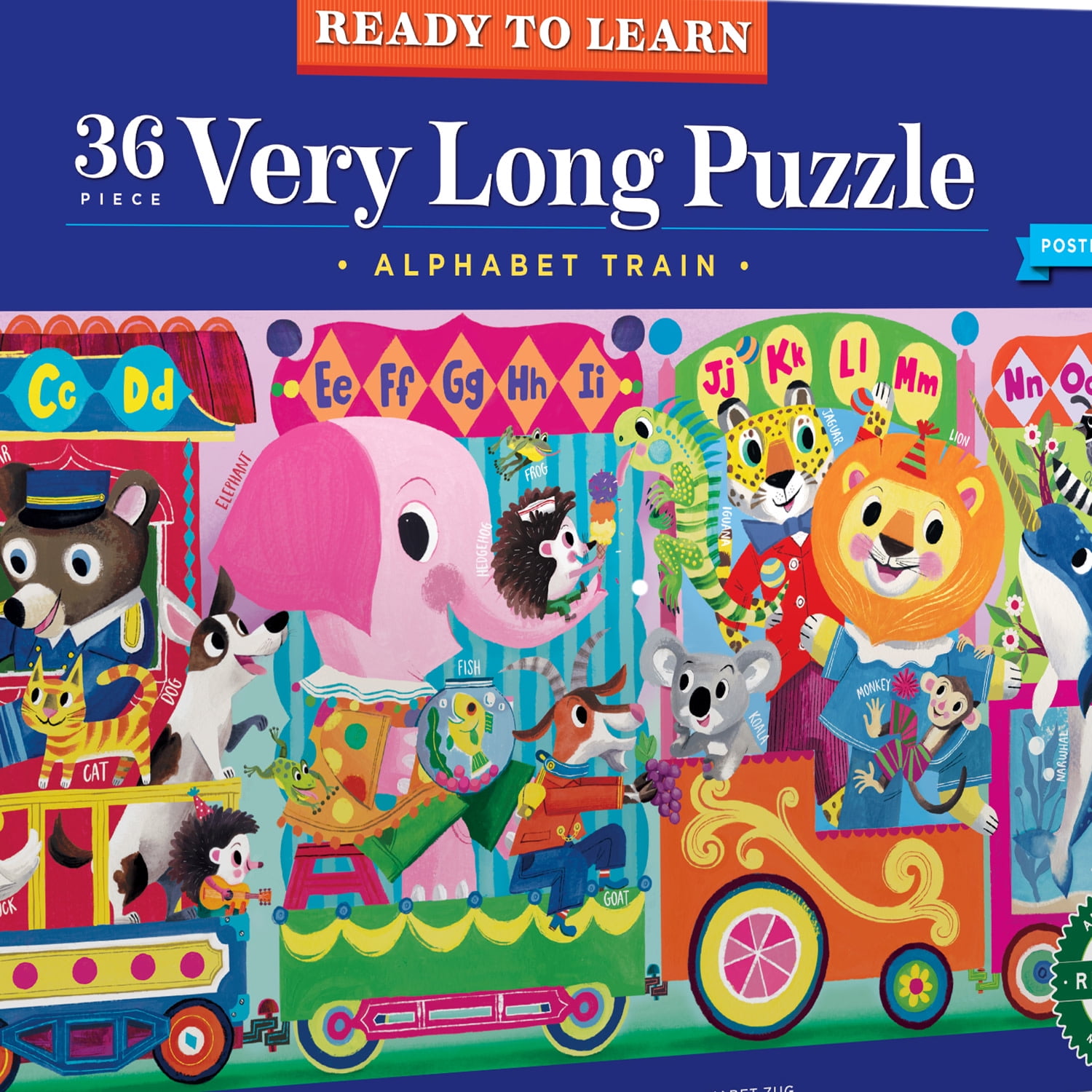 eeBoo Alphabet Train  36 Piece Long Puzzle with Poster for Kids, 35" x 10" once completed, 3 Years and Up.