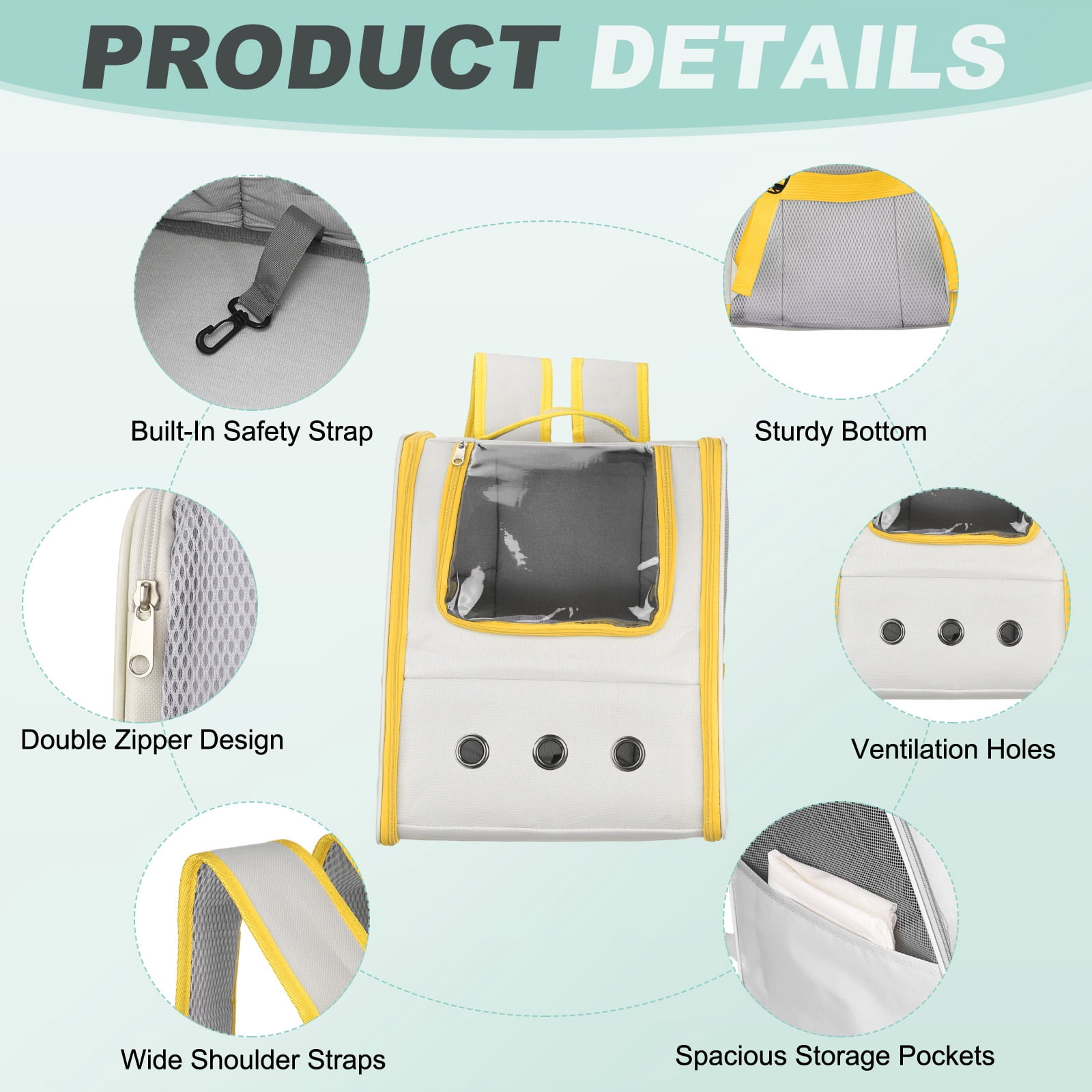 Uxcell Cat Backpack Carrier, Portable and Ventilated, Oxford Cloth for Cats or Small Dogs (Beige/Yellow, 12.6"x11"x15")