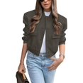 thumbnail image 1 of ORUYROP Women's Fashion Cropped Button Down Lightweight Cropped Bomber Jacket Varsity Shacket with Side Pockets, 1 of 5