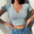 thumbnail image 6 of Actoyo Women's Sexy Floral Crop Top Short Sleeve Deep V Neck Casual Basic T Shirt, 6 of 7