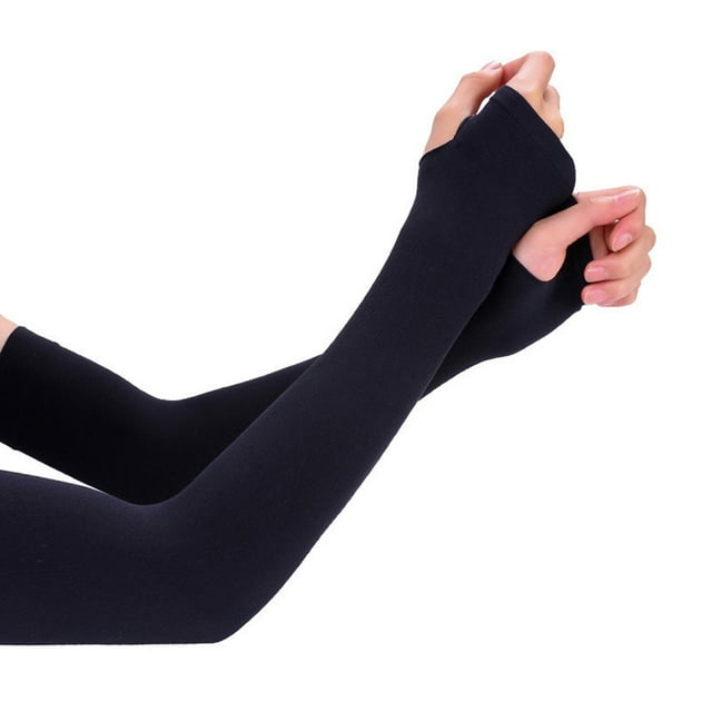 CSChome Manches de Cyclisme 1 Paire Unisexe en Soie Glacée Design avec Trou de Pouce Protection Couleur Unie pour Course Conduite Basketball Sports