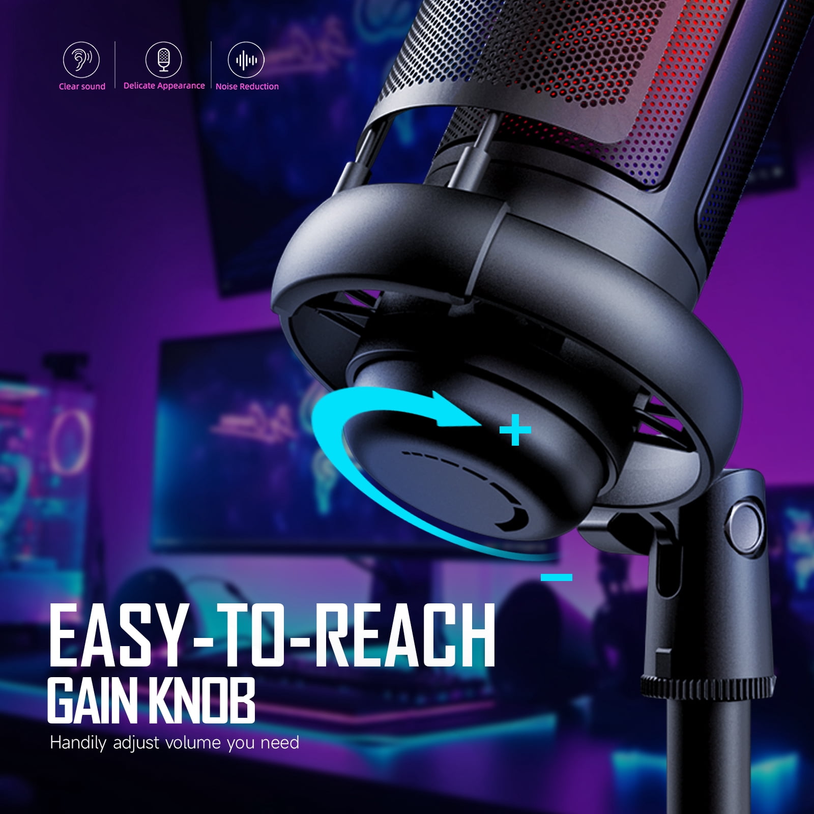 MRSXXNTY Gaming PC USB Microphone, Podcast Condenser Mic with Boom Arm, Pop Filter, Mute Button for Streaming, Twitch, Online Chat, RGB Computer Mic for PS4/5 PC Gamer Youtuber-AmpliGame A6T