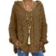 thumbnail image 3 of Suéter holgado de color liso con capucha y cuello en V y mangas largas de punto trenzado para otoño e invierno, ropa para mujer, 3 of 5