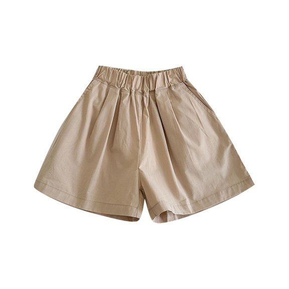 Wdgfv Girls Casual Elastic Waist Wide Leg Shorts Comfortable Summer Loose Fit Pants for Toddler Kids Age 3-12 Years Khaki 6-7 Years